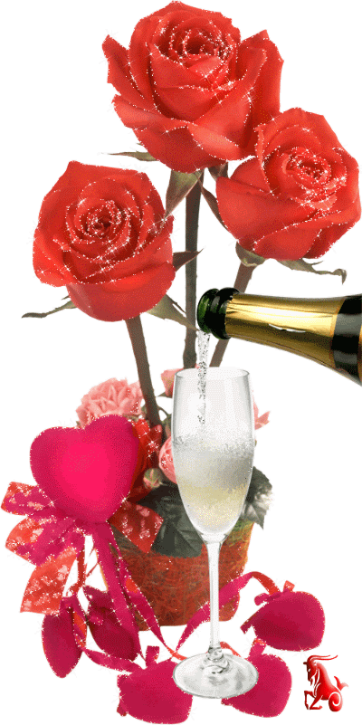 Red Roses and Champain, animated Pictures, Images and Photos