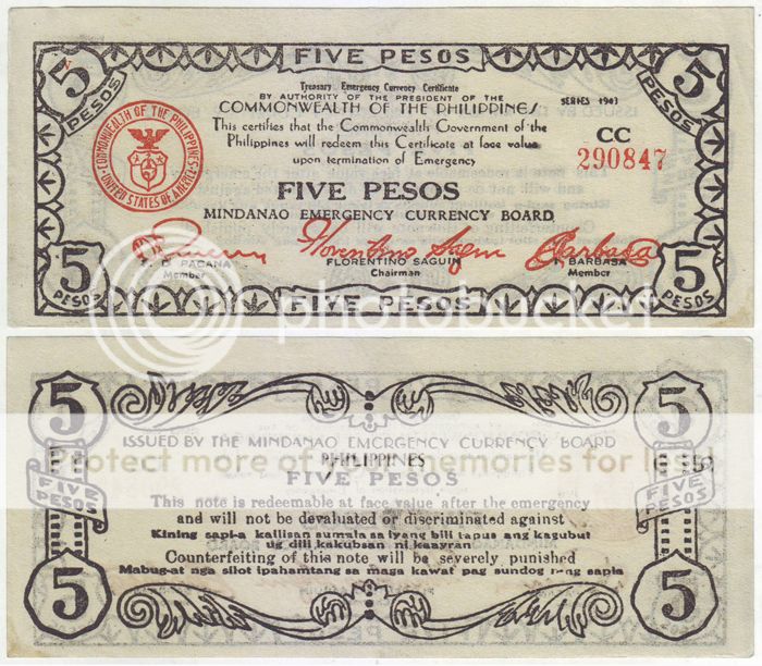  1943 Mindanao 5 Pesos Emergency Currency Certificate S507 UNC