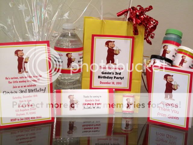 Curious George Birthday Invitations Favors Water Candy  