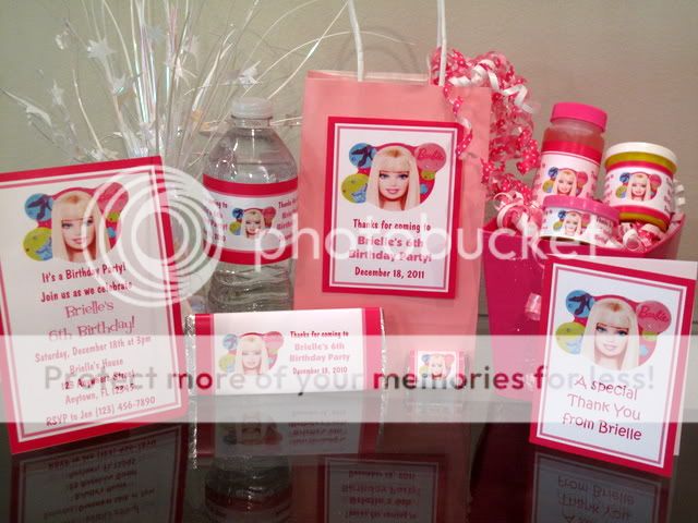 Barbie Birthday Party PDF CD w/ Invitation Favor Water Candy Bubble 