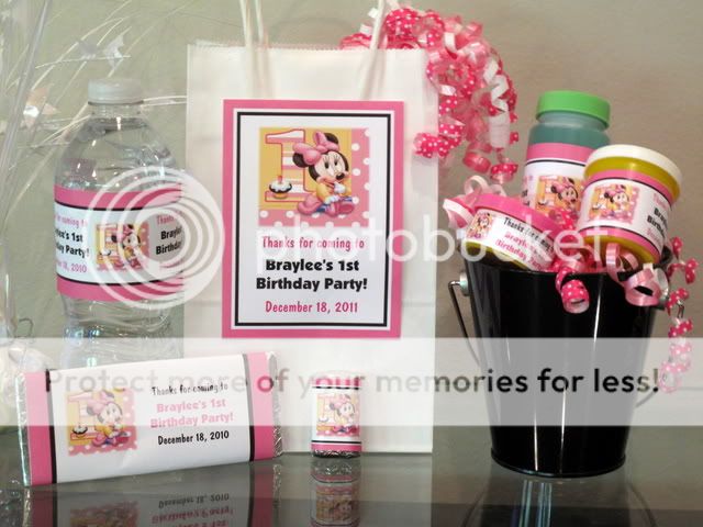 Minnie Mouse 1st Birthday PDF CD w/ Invitation Favors Water Candy Gum 