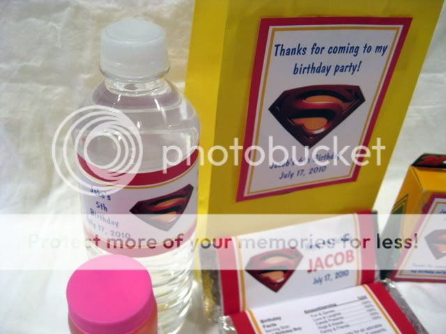 Superman Personalized Water Bottle Label and Large Vertical Favor Tag 