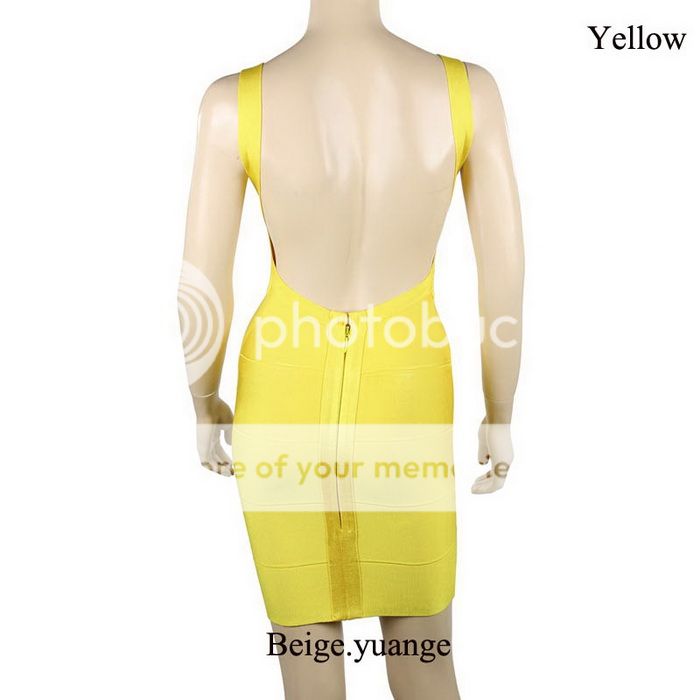 Backless Bandage Bodycon Cocktail Party Dress Yellow Black Purple Pink Blue