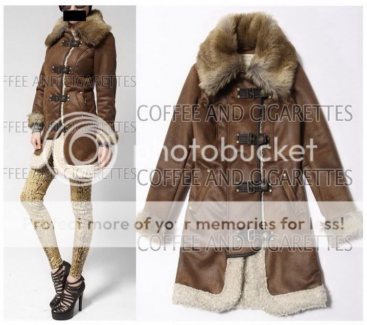2011RIVER Tan Faux Fur Shearling Long Coat Jacket