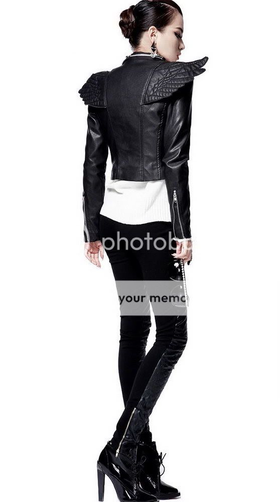 Fashion Black Wing Biker Synthetic Leather Zipper Coat Jacket Punk Rock
