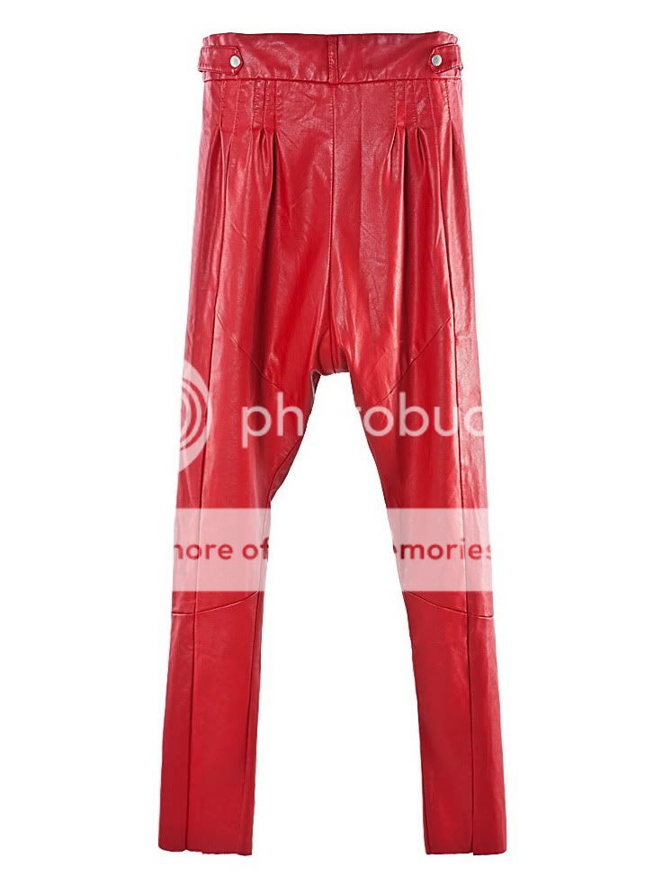 Harem Pleated Pockets Synthetic Leather Pants Legging Red Black Punk