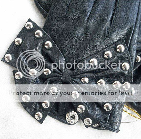 Punk Studded studs bowknot leather Gloves GAGA** S,M,L  